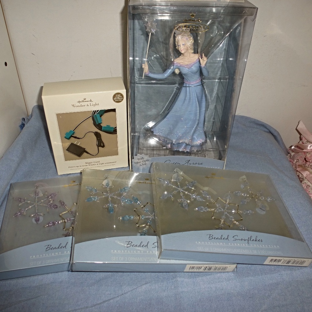 Hallmark Frostlight Faeries Collection Queen Aurora Plus 3 Pks. Beaded Snowflake